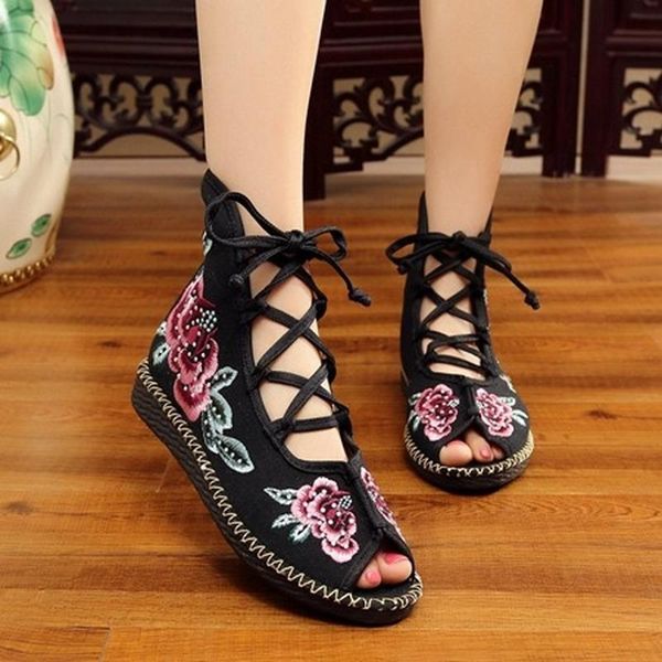 handmade high women canvas flat gladiator sandals open peep toe summer cotton embroider lace up shoes sandials mujer, Black
handmade high women canvas flat gladiator sandals open peep toe summer cotton embroider lace up shoes sandials mujer, Black