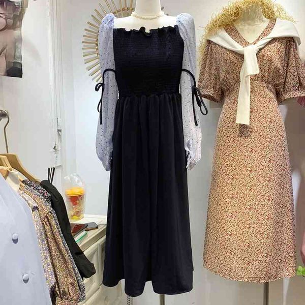 temperament square collar dresses for women dot long sleeve vestido feminino spring summer elegant robe femme 210514, Black;gray
temperament square collar dresses for women dot long sleeve vestido feminino spring summer elegant robe femme 210514, Black;gray