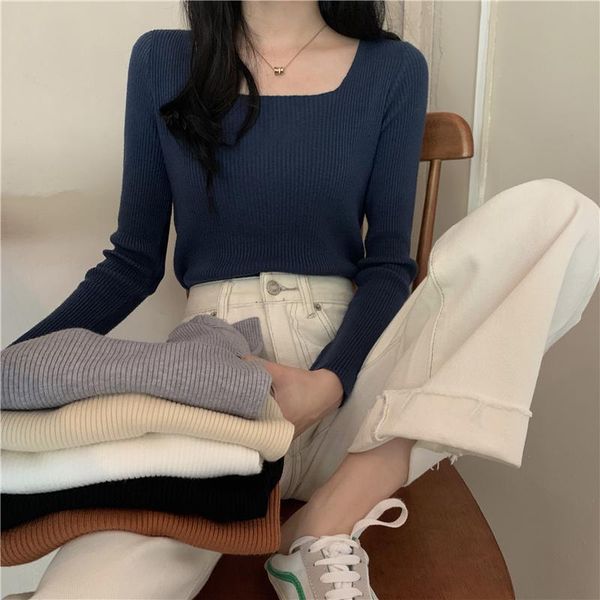 women's sweaters square neck black long sleeve sweater spring and autumn thin 2021 slim bottomed shirt top, White;black
women's sweaters square neck black long sleeve sweater spring and autumn thin 2021 slim bottomed shirt top, White;black