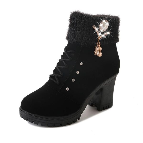 boots 2021 women winter high-heeled casual lace-up side pull plus velvet warm cotton shoes thick heel low tube, Black
boots 2021 women winter high-heeled casual lace-up side pull plus velvet warm cotton shoes thick heel low tube, Black