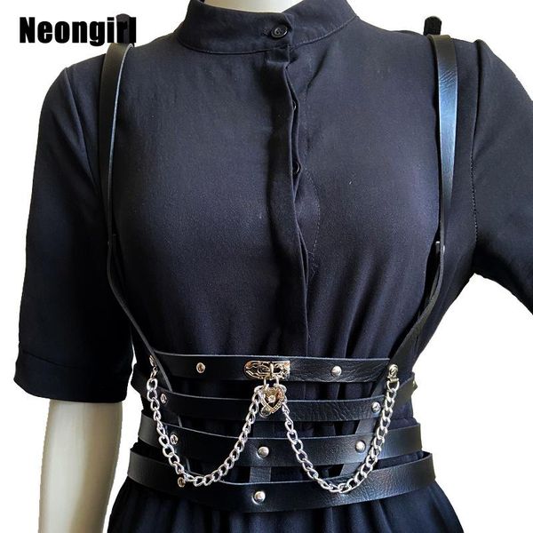 belts neongirl gothic punk belt chain wide strap suspender pu leather back cross buckle heart corset girdle accessories women 2021, Black;brown