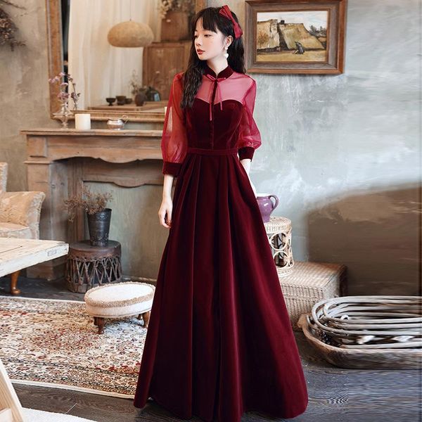 women burgundy chinese bride wedding dresses sweet bow button trim elegant banquet gown temperament velour evening party dress ethnic clothi, Red
women burgundy chinese bride wedding dresses sweet bow button trim elegant banquet gown temperament velour evening party dress ethnic clothi, Red