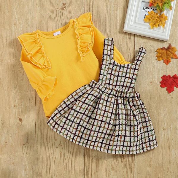 clothing sets spring fall baby girl\u2021s two piece suit fashion solid color ruffles long sleeve round neck romper and plaid suspender skir, White
clothing sets spring fall baby girl\u2021s two piece suit fashion solid color ruffles long sleeve round neck romper and plaid suspender skir, White