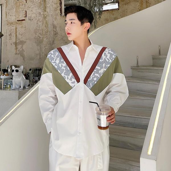 men's casual shirts v-shaped splice streetwear hip hop vintage fashion loose male shirt spring summer clothing for man, White;black
men's casual shirts v-shaped splice streetwear hip hop vintage fashion loose male shirt spring summer clothing for man, White;black