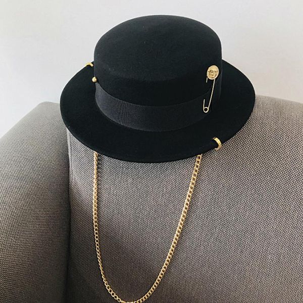 wide brim hats fibonacci 2021 fedora hat retro wool felt women european punk chain novelty flat men cap street fashion wild trend, Blue;gray
wide brim hats fibonacci 2021 fedora hat retro wool felt women european punk chain novelty flat men cap street fashion wild trend, Blue;gray