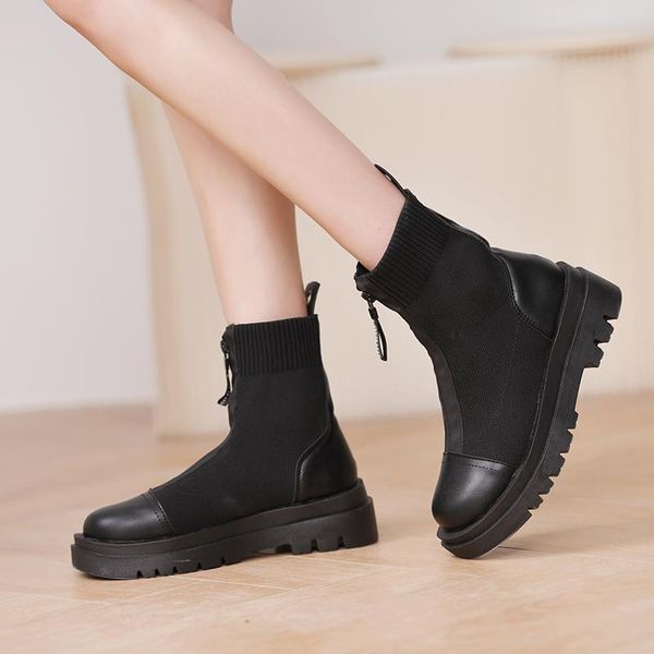 boots kiiyilala flying stretch cloth round toe platform ankle lace up autumn shoes fabric zip splice fashion women, Black 
boots kiiyilala flying stretch cloth round toe platform ankle lace up autumn shoes fabric zip splice fashion women, Black