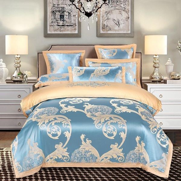blue satin like silk duvet cover set luxury jacquard cotton bedding bed sheet comforter zipper king size 4pcs sets
blue satin like silk duvet cover set luxury jacquard cotton bedding bed sheet comforter zipper king size 4pcs sets