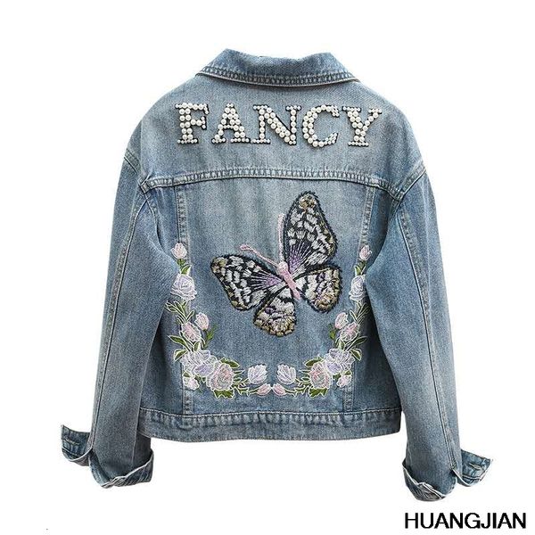 women's down & parkas spring lapel large women's clothing fat sister heavy industry loose embroidery denim jacket nail bead ql05, Black
women's down & parkas spring lapel large women's clothing fat sister heavy industry loose embroidery denim jacket nail bead ql05, Black