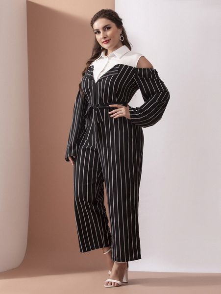plus striped print belted 2 in 1 jumpsuit c9mo#, Black
plus striped print belted 2 in 1 jumpsuit c9mo#, Black