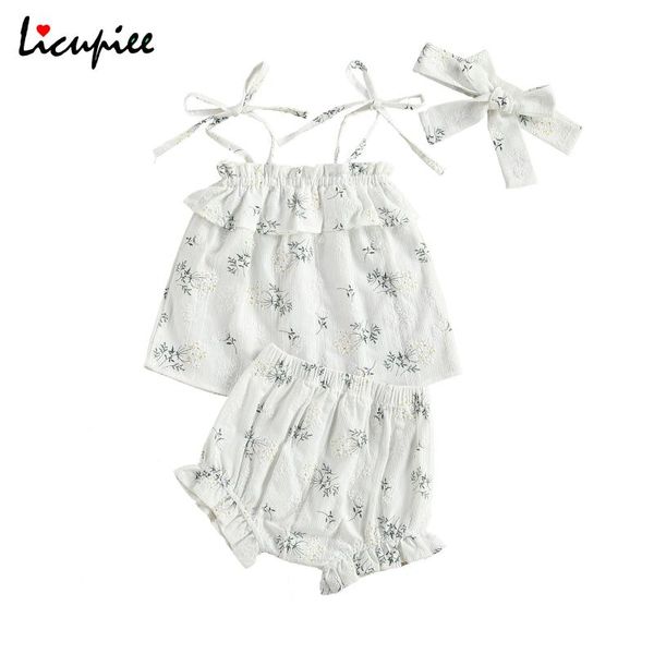 clothing sets 0-24 months girl's three piece set infant's ruffled hem lace up shoulder strap floral printed elastic waist shorts, White
clothing sets 0-24 months girl's three piece set infant's ruffled hem lace up shoulder strap floral printed elastic waist shorts, White