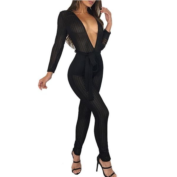 women's jumpsuits & rompers black sheer mesh jumpsuit women deep v-neck long sleeve striped elegant party bodycon overalls with sashes, Black;white
women's jumpsuits & rompers black sheer mesh jumpsuit women deep v-neck long sleeve striped elegant party bodycon overalls with sashes, Black;white