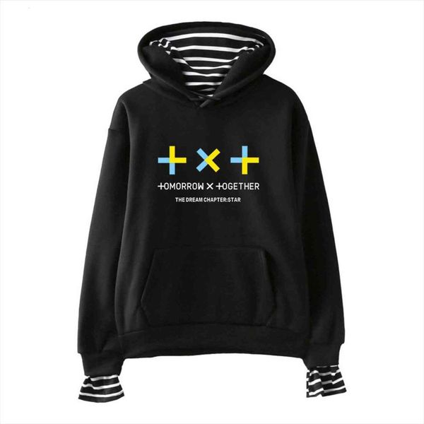 txt kpop fake two pieces women hoodies fashion style outwear tomorrow x together hooded, Black
txt kpop fake two pieces women hoodies fashion style outwear tomorrow x together hooded, Black