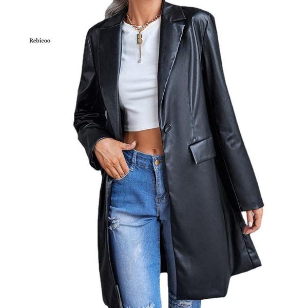 women's leather & faux women pu windbreaker coat mid-length suits autumn winter slim long-sleeved blazer jacket, Black
women's leather & faux women pu windbreaker coat mid-length suits autumn winter slim long-sleeved blazer jacket, Black