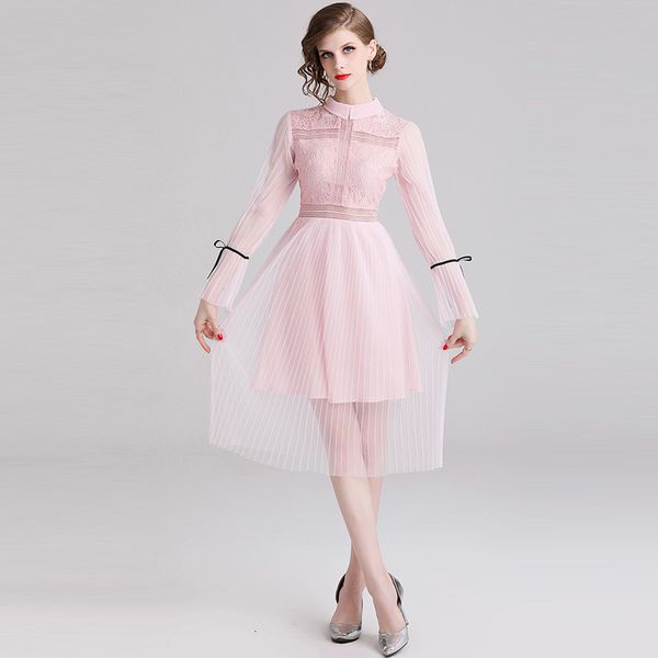 fashion pink pleated dresses autumn women lace patchwork mesh full flare sleeve midi dresses elegant hollow out vestidos 210515, Black;gray
fashion pink pleated dresses autumn women lace patchwork mesh full flare sleeve midi dresses elegant hollow out vestidos 210515, Black;gray