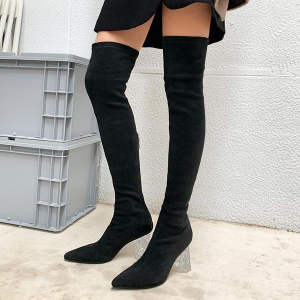 boots fashion women's high stretch woman shoes on heels pointed toe winter zippers thigh botines, Black
boots fashion women's high stretch woman shoes on heels pointed toe winter zippers thigh botines, Black
