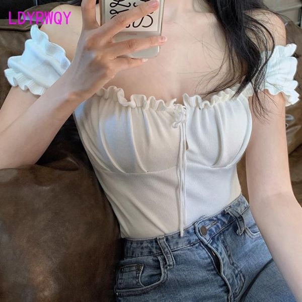 women's t-shirt ldyrwqy 2021 fashion square collar tie with wooden ear edge pleated slim short sleeve french bubble, White
women's t-shirt ldyrwqy 2021 fashion square collar tie with wooden ear edge pleated slim short sleeve french bubble, White