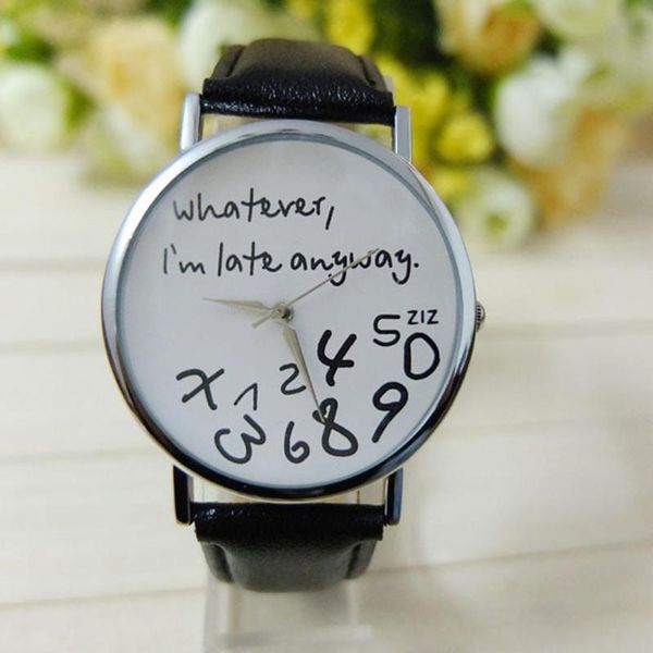 wristwatches 2021 brand women watches leather band "whatever i am late anyway" letter dial quartz wrist watch round clock, Slivery;brown
wristwatches 2021 brand women watches leather band "whatever i am late anyway" letter dial quartz wrist watch round clock, Slivery;brown