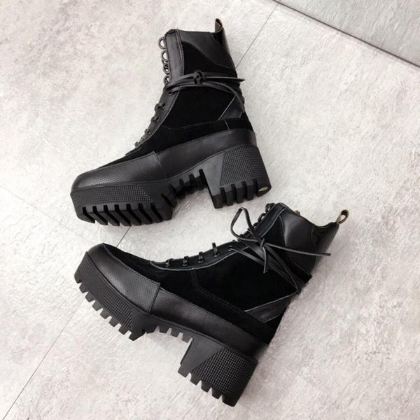 boots fashion lace up women's genuine leather with flat platform warm women shoes autumn, Black
boots fashion lace up women's genuine leather with flat platform warm women shoes autumn, Black