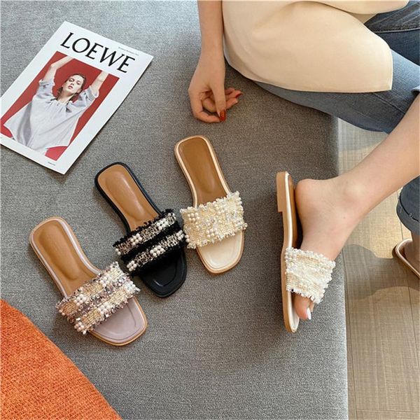 slippers women's shoes 2021 summer pearl sandals fashion outer wear flat large size beach female 41-43, Black
slippers women's shoes 2021 summer pearl sandals fashion outer wear flat large size beach female 41-43, Black