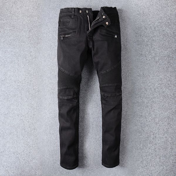fashion streetwear men jeans black color spliced designer hip hop jeans men classical denim cargo pants motor biker, Blue 
fashion streetwear men jeans black color spliced designer hip hop jeans men classical denim cargo pants motor biker, Blue