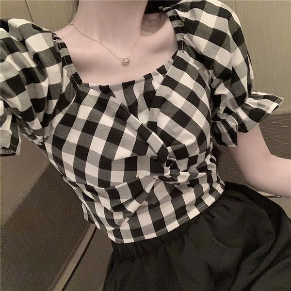 women's blouses & shirts 2021 summer vintage plaid blouse short design square collar women puff sleeve white and black female
women's blouses & shirts 2021 summer vintage plaid blouse short design square collar women puff sleeve white and black female