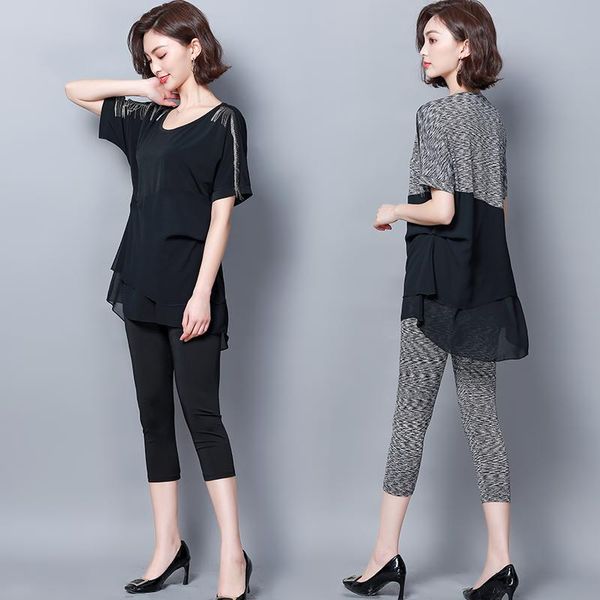 two piece dress large size 2021 summer's short sleeve color contrast splicing set belly covering thin chiffon tracksuit for women, White
two piece dress large size 2021 summer's short sleeve color contrast splicing set belly covering thin chiffon tracksuit for women, White