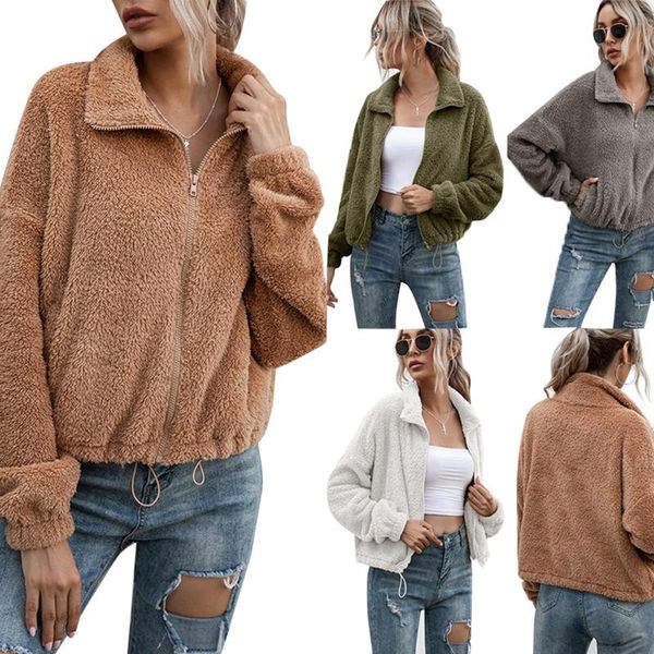 women short plush jacket simple solid color zipper closure elastic drawstring autumn and winter clothing women's jackets, Black;brown
women short plush jacket simple solid color zipper closure elastic drawstring autumn and winter clothing women's jackets, Black;brown