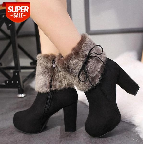 2019 Winter Snow Boots New Flock Round Toe Buckle Boots For Women Sexy Ankle Heels Fashion boots Autumn Winter Shoes Casual Zip #D26V