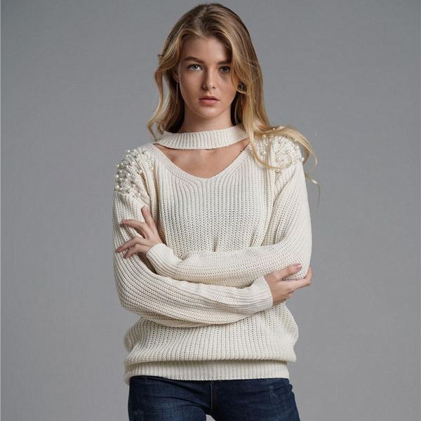 women's sweaters fashion beaded large size solid color pullover temperament long-sleeved v-neck sweater 2021, White;black
women's sweaters fashion beaded large size solid color pullover temperament long-sleeved v-neck sweater 2021, White;black