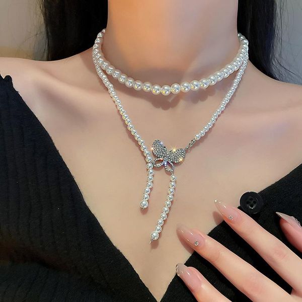 chokers inshe house korean pearl tassel diamond butterfly double necklace clavicle chain collier femme choker for women, Golden;silver 
chokers inshe house korean pearl tassel diamond butterfly double necklace clavicle chain collier femme choker for women, Golden;silver