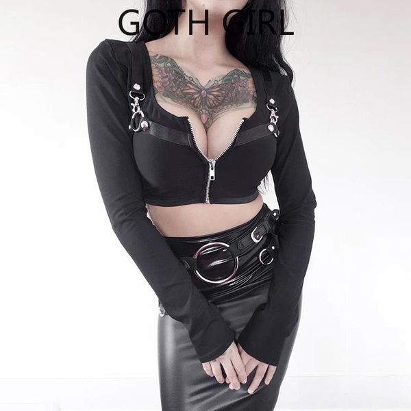 women's t-shirt goth girl dark series long-sleeved autumn zipper square collar tight female amazon selling models, White
women's t-shirt goth girl dark series long-sleeved autumn zipper square collar tight female amazon selling models, White