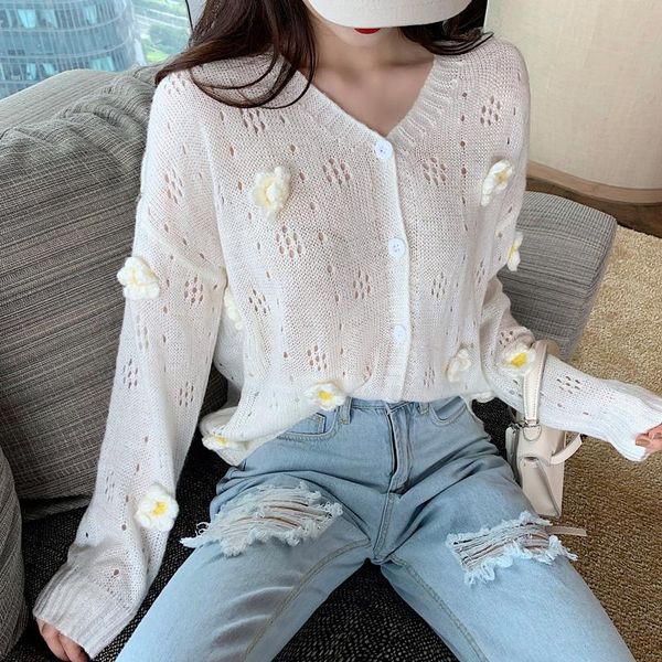 women's knits & tees knitted cardigan long sleeve sweater flowers solid single breasted hollow v-neck sweet style autumn clothing, White
women's knits & tees knitted cardigan long sleeve sweater flowers solid single breasted hollow v-neck sweet style autumn clothing, White