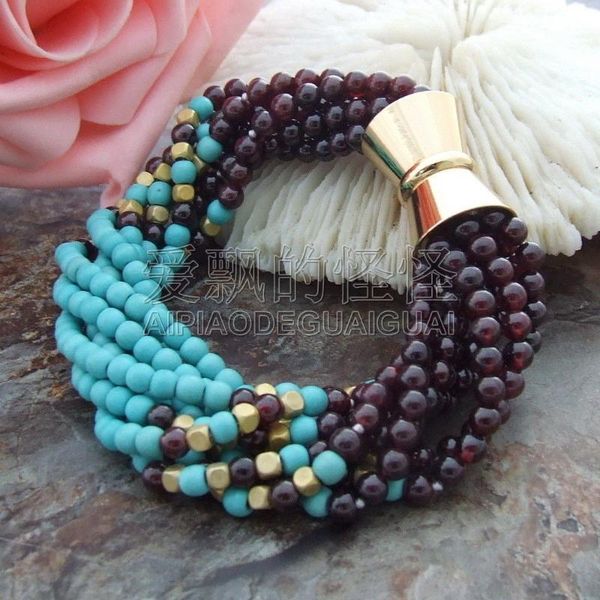 beaded, strands women's 8" 7 garnet bracelet, Black