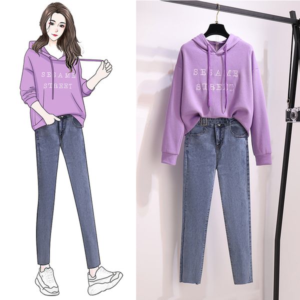 women's purple hooded sweatshirt suit spring loose casual hooded letter sweater slim high waisted jeans two piece set 210515, White
women's purple hooded sweatshirt suit spring loose casual hooded letter sweater slim high waisted jeans two piece set 210515, White