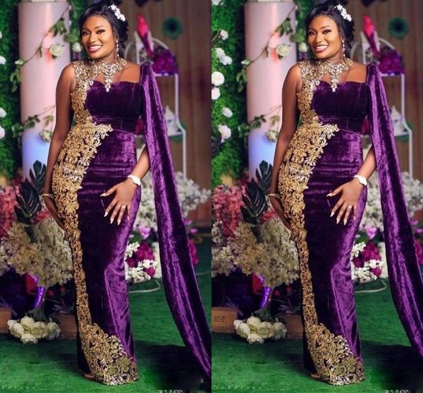 amazing purple gold lace applique plus size prom dresses unique neck 2022 velvet with cape sheath long cocktail evening formal dress, Black 
amazing purple gold lace applique plus size prom dresses unique neck 2022 velvet with cape sheath long cocktail evening formal dress, Black