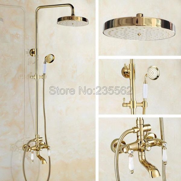 wall mounted bathroom golden brass rain shower faucet set with ceramic handheld head lgf375 sets
wall mounted bathroom golden brass rain shower faucet set with ceramic handheld head lgf375 sets