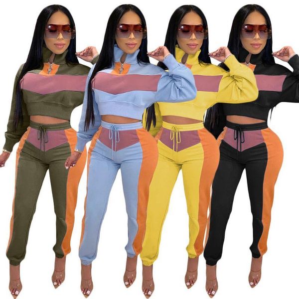 women autumn winter 2 pcs tracksuit sets color block high neck long sleeve crop + elastic waist pant fitness clothes, Gray
women autumn winter 2 pcs tracksuit sets color block high neck long sleeve crop + elastic waist pant fitness clothes, Gray