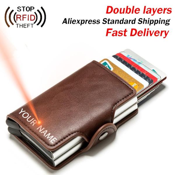 card holders engraving rfid holder wallet for men business pu leather double layer cardholder aluminum box, Brown;gray
card holders engraving rfid holder wallet for men business pu leather double layer cardholder aluminum box, Brown;gray
