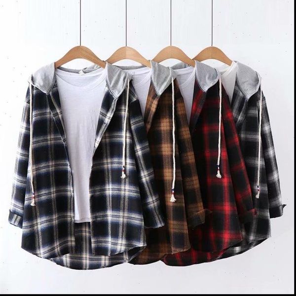 women blouse womens shirts woman plaid hooded shirt handsome cool girl harajuku aesthetic streetwear casual loose t with hat, White
women blouse womens shirts woman plaid hooded shirt handsome cool girl harajuku aesthetic streetwear casual loose t with hat, White