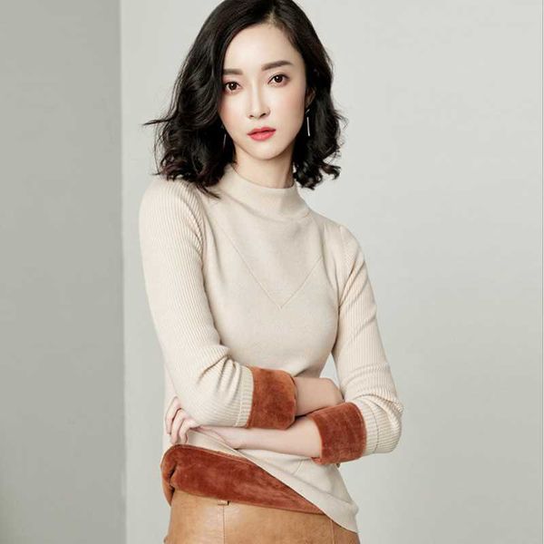 women's sweaters 2021 winter slim and thickened warm half high collar plush sweater pullover, White;black
women's sweaters 2021 winter slim and thickened warm half high collar plush sweater pullover, White;black