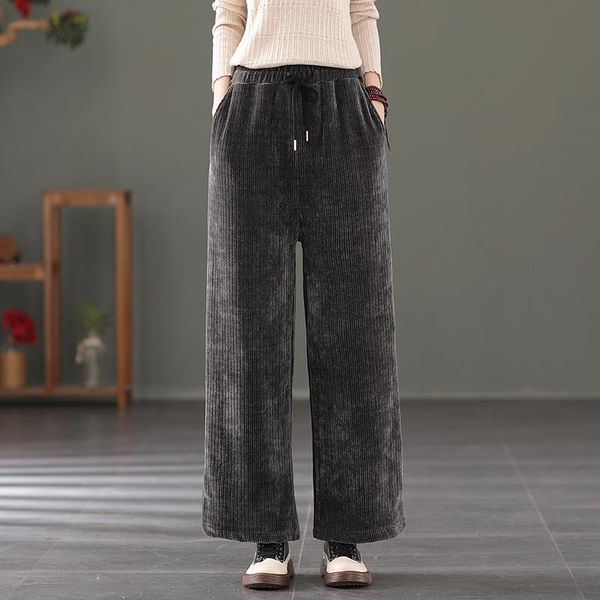 women's pants & capris corduroy women wide-legged outside wear loose pockets elastic waist casual 2021 autumn spring trousers, Black;white
women's pants & capris corduroy women wide-legged outside wear loose pockets elastic waist casual 2021 autumn spring trousers, Black;white