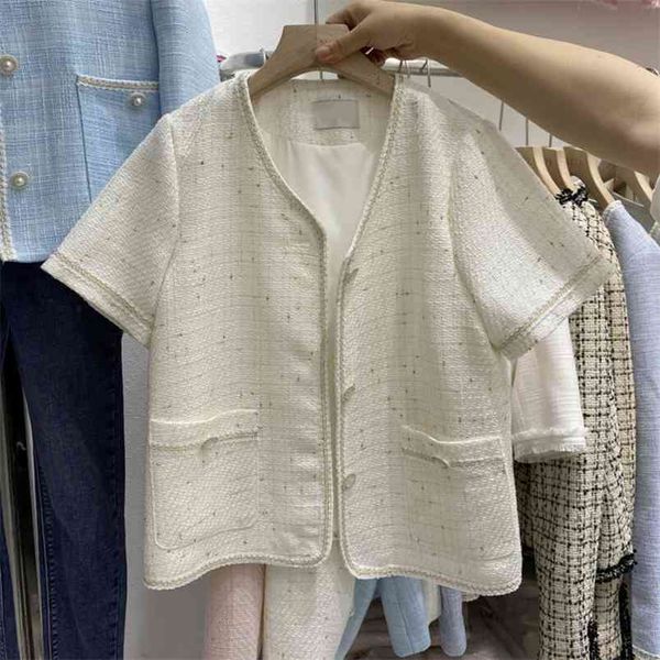 summer korean casual tweed jackets coat women single-breasted short sleeve pockets elegant ladies outwear 210514, Black;brown
summer korean casual tweed jackets coat women single-breasted short sleeve pockets elegant ladies outwear 210514, Black;brown