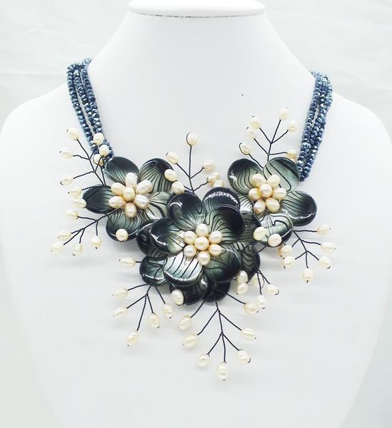 chokers --801# classic shell pearl flower necklace, Golden;silver