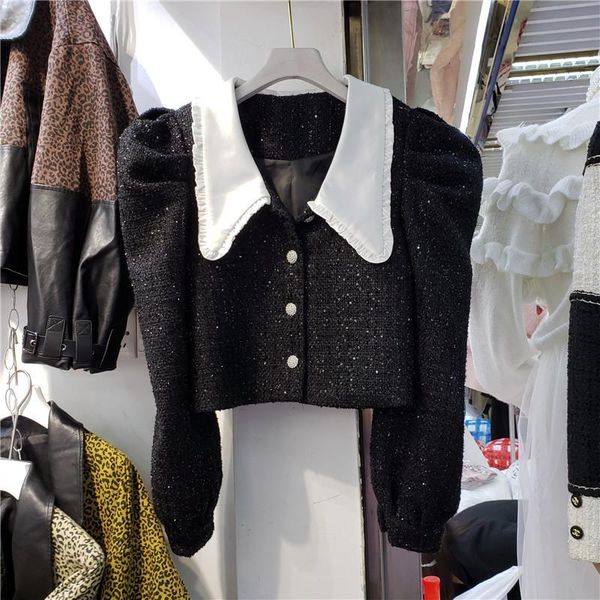 spring autumn arrivals long puff sleeve ruffled collar black slim tweed jacket women short coat 298 women's jackets, Black;brown
spring autumn arrivals long puff sleeve ruffled collar black slim tweed jacket women short coat 298 women's jackets, Black;brown