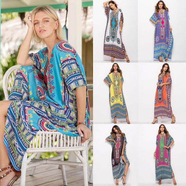 women's swimwear bohemian style ladies south american printed casual fashion dress robe beach skirt v-neck women, White;black
women's swimwear bohemian style ladies south american printed casual fashion dress robe beach skirt v-neck women, White;black