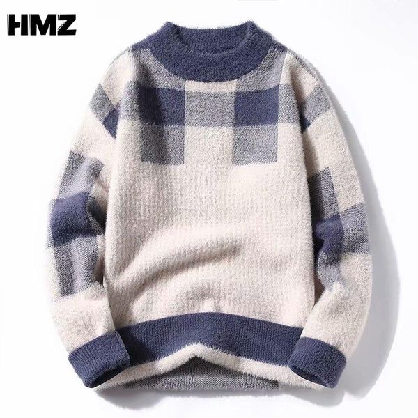 men's sweaters hmz men brand sweater pullovers geometry casual winter warm pullover o-neck mens fit slim knitted for, White;black