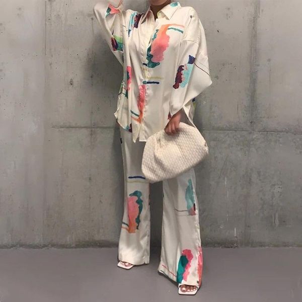 women's two piece pants 2021 product casual printed two-piece suit, wear, long-sleeved t-shirt, matching wide-leg pants, home, White
women's two piece pants 2021 product casual printed two-piece suit, wear, long-sleeved t-shirt, matching wide-leg pants, home, White