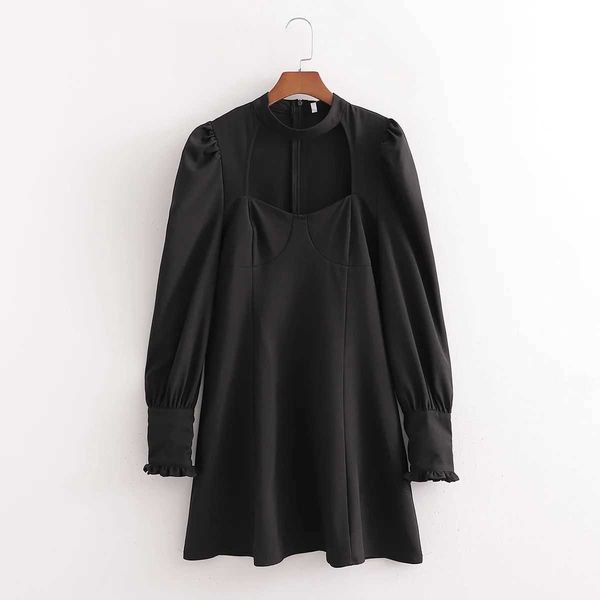 women black dress hollow chest long puff sleeves slim-fit short dress elegant lady chic woman dresses 210709, Black;gray
women black dress hollow chest long puff sleeves slim-fit short dress elegant lady chic woman dresses 210709, Black;gray