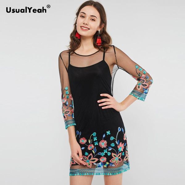 casual dresses usualyeah floral embroidery mesh dress women 3/4 sleeve see through mini vestido modern lady summer, Black;gray
casual dresses usualyeah floral embroidery mesh dress women 3/4 sleeve see through mini vestido modern lady summer, Black;gray