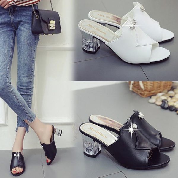 slippers cool girl high heel 2021 summer coarse sandals fashion, Black